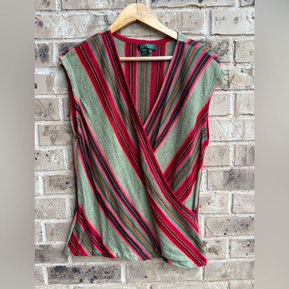 Lauren Ralph Lauren Multicolor Striped Linen Wrap Blouse Size L - Picture 1 of 9